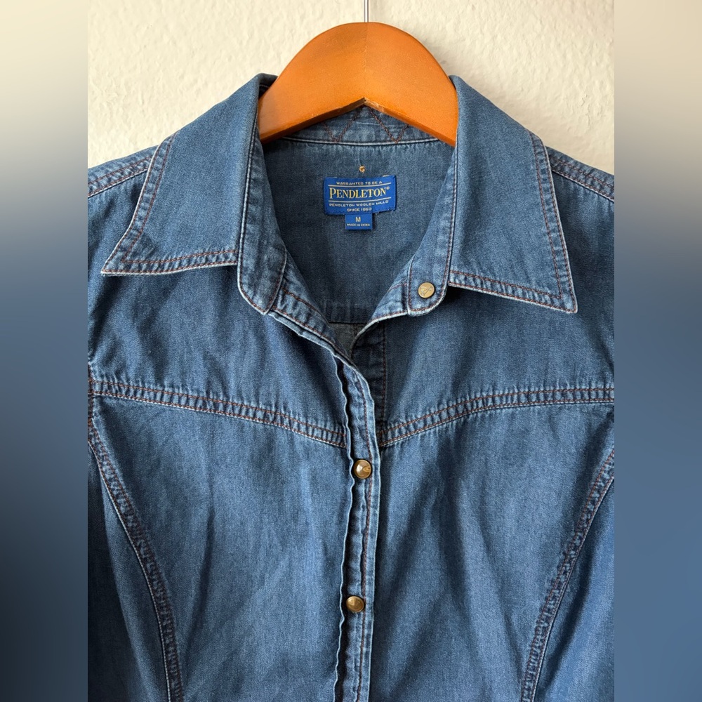 Pendleton 100% Cotton Tailored Denim Button Down … - image 3